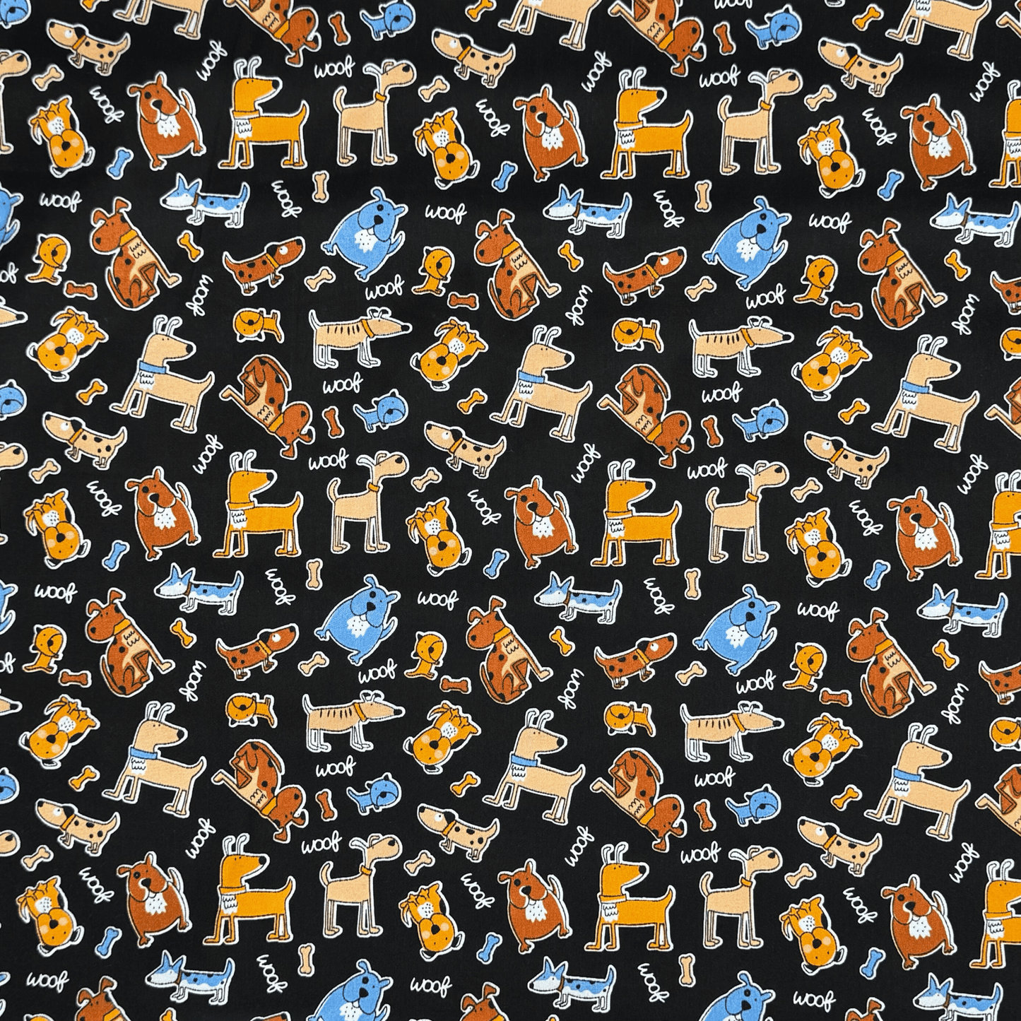 Printed Poly Cotton Doggie Black - Ragland Fabrics