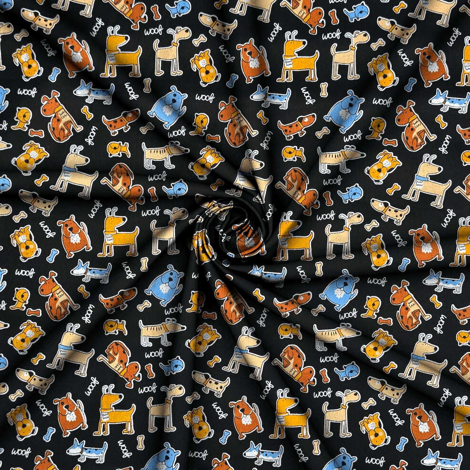 Printed Poly Cotton Doggie Black - Ragland Fabrics