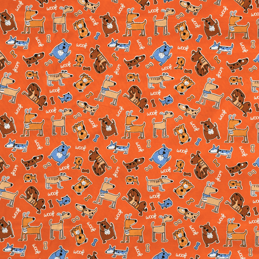 Printed Poly Cotton Doggie Orange - Ragland Fabrics