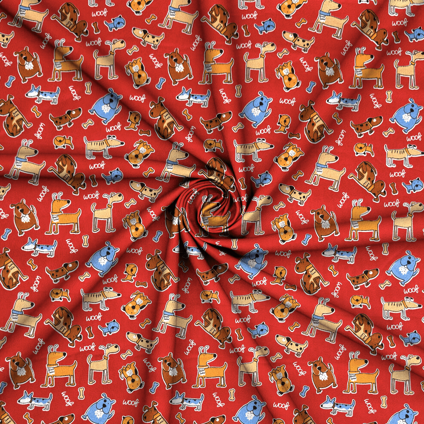 Printed Poly Cotton Doggie Red - Ragland Fabrics