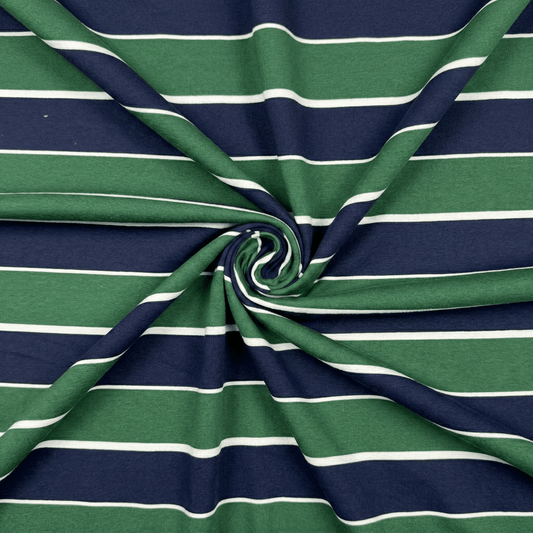 Printed Tracksuiting Navy/Bottle Stripe - Ragland Fabrics