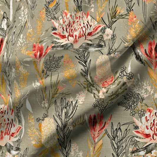 Reddington Linen Protea Passion Beige - Ragland Fabrics