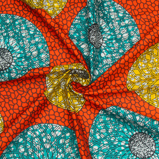Cotton Wax Prints African Hydrangea Orange