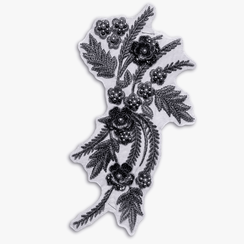 Beaded Bridal Motif - Stylish Slate (Left or Right) - Ragland Fabrics