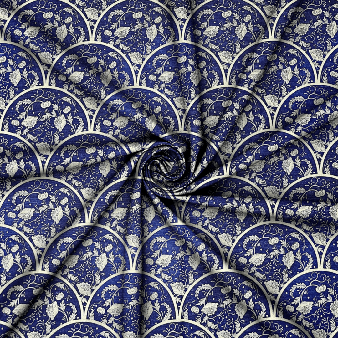 Box Weave Furnishing Blue Plates - Ragland Fabrics