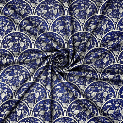 Box Weave Furnishing Blue Plates - Ragland Fabrics