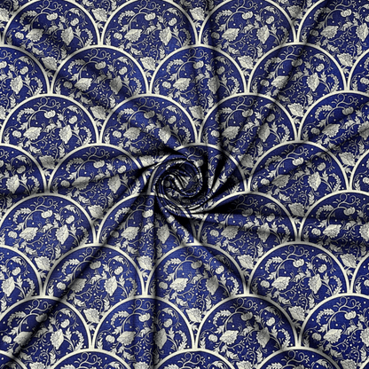 Box Weave Furnishing Blue Plates - Ragland Fabrics