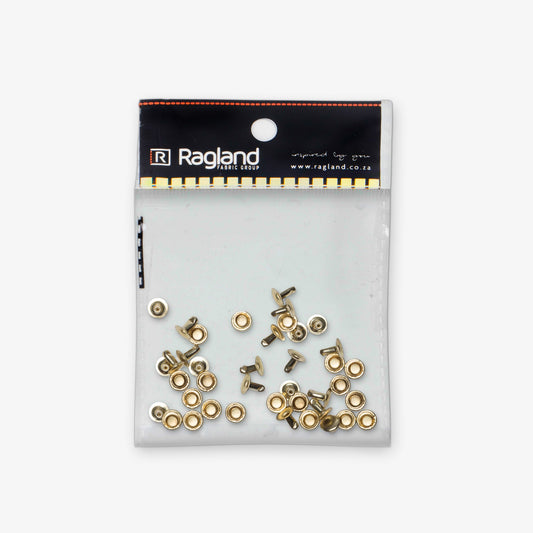 Caps & Rivets 7mm (20pcs) - Gold - Ragland Fabrics