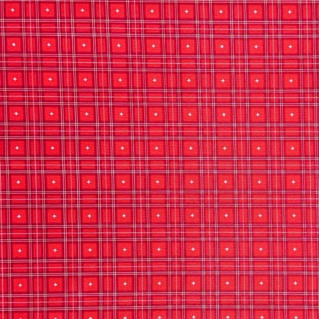 Christmas Printed Mini Matt Star Check Red - Ragland Fabrics
