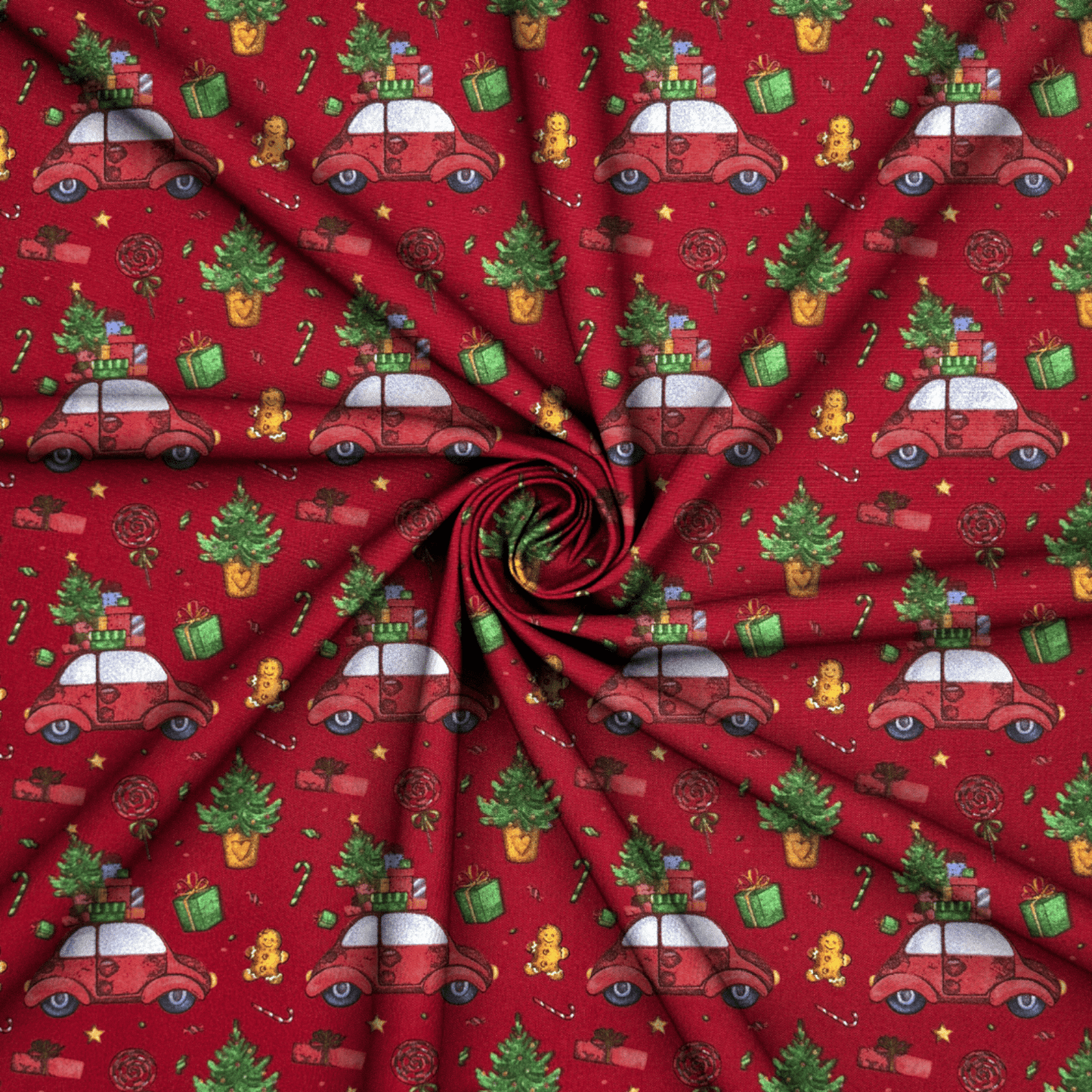 Christmas Printed Mini Matt VW Beetle Red - Ragland Fabrics