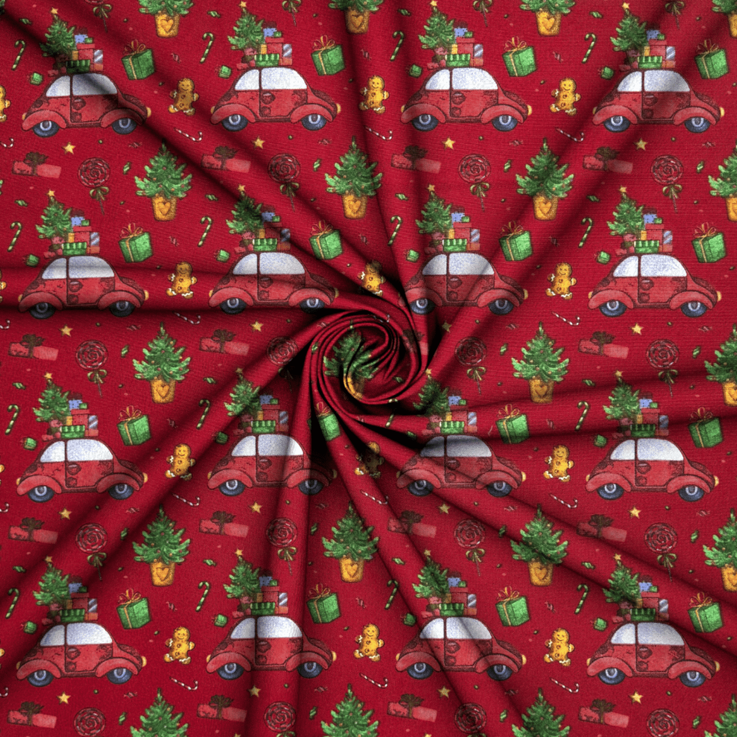 Christmas Printed Mini Matt VW Beetle Red - Ragland Fabrics