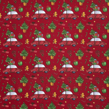 Christmas Printed Mini Matt VW Beetle Red - Ragland Fabrics