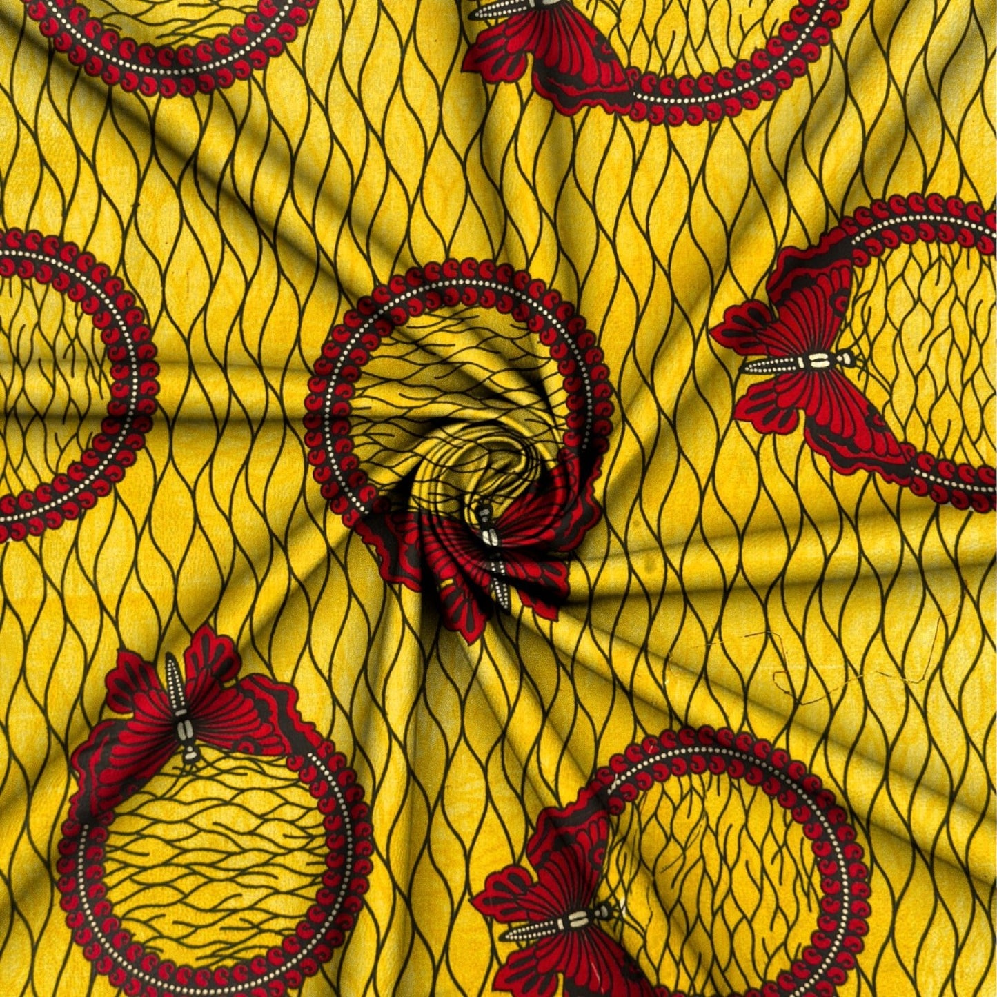 Cotton Wax Prints Yellow Butterflies - Ragland Fabrics