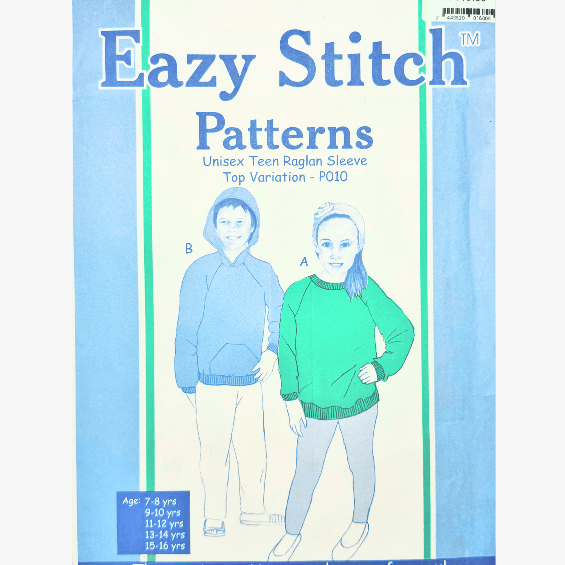 Eazy Stitch Patterns | Unisex Teen Raglan Sleeve Top Variation - Ragland Fabrics