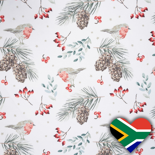 Eco Fabric Pine Cones White #2099