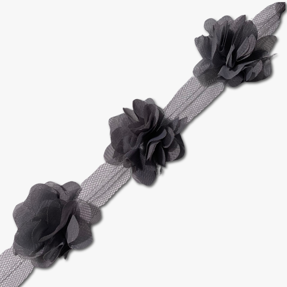 Cut Out Flower Lace - Grey (Per Met)