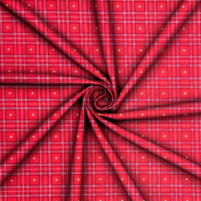 Christmas Printed Mini Matt Star Check Red - Ragland Fabrics