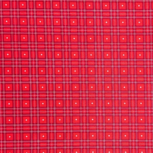 Christmas Printed Mini Matt Star Check Red - Ragland Fabrics