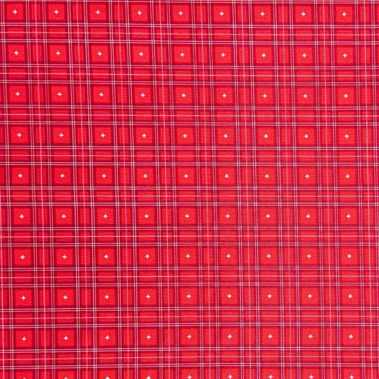 Christmas Printed Mini Matt Star Check Red - Ragland Fabrics
