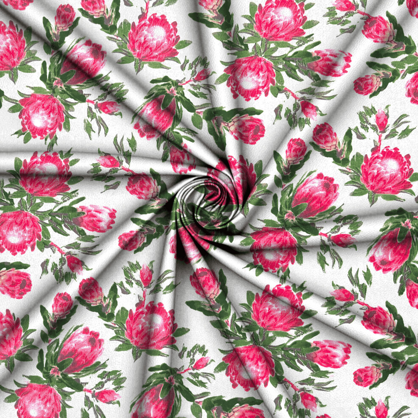 Printed Poly Cotton Protea Power White - Ragland Fabrics