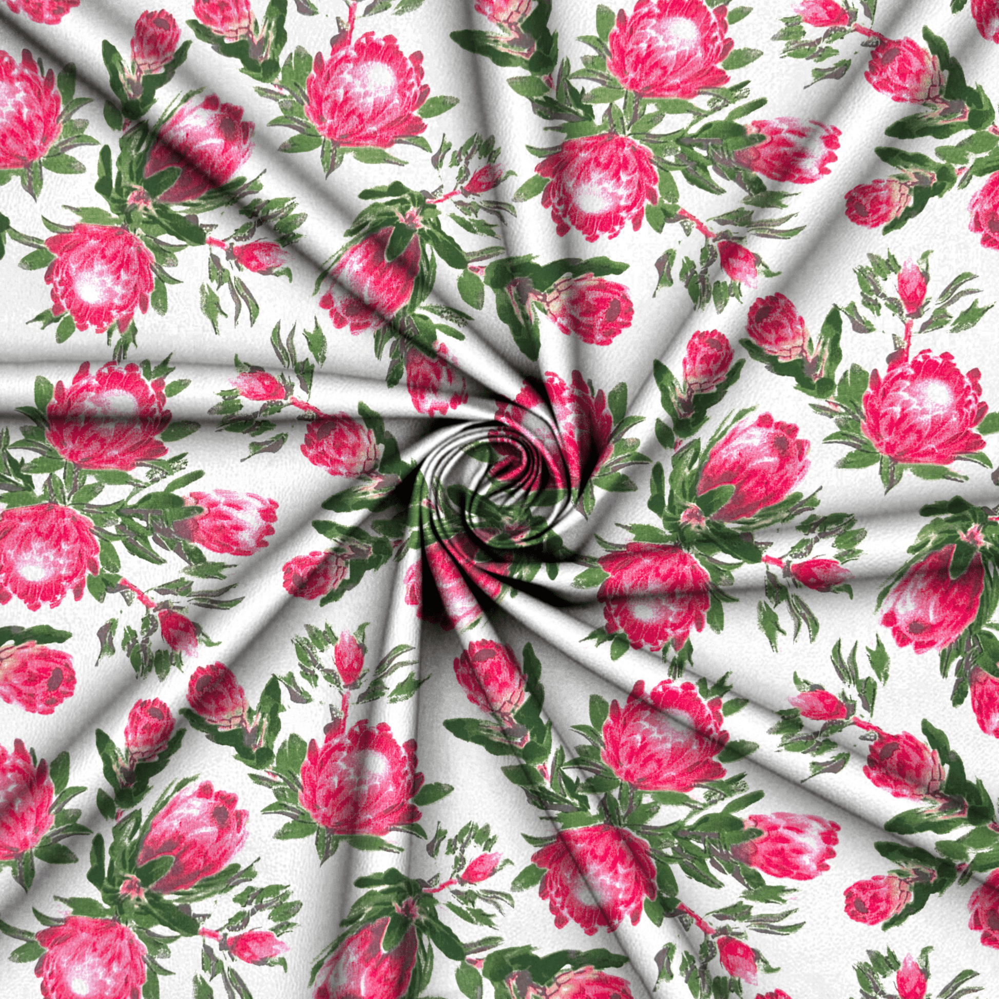 Printed Poly Cotton Protea Power White - Ragland Fabrics