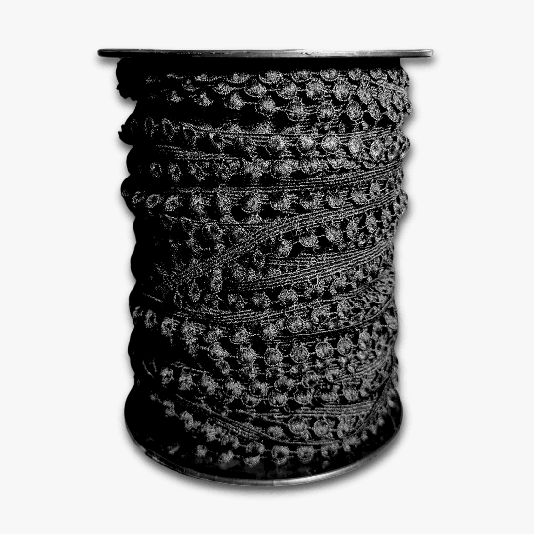 Pom Pom Lace 12mm | Black (Per Met) - Ragland Fabrics