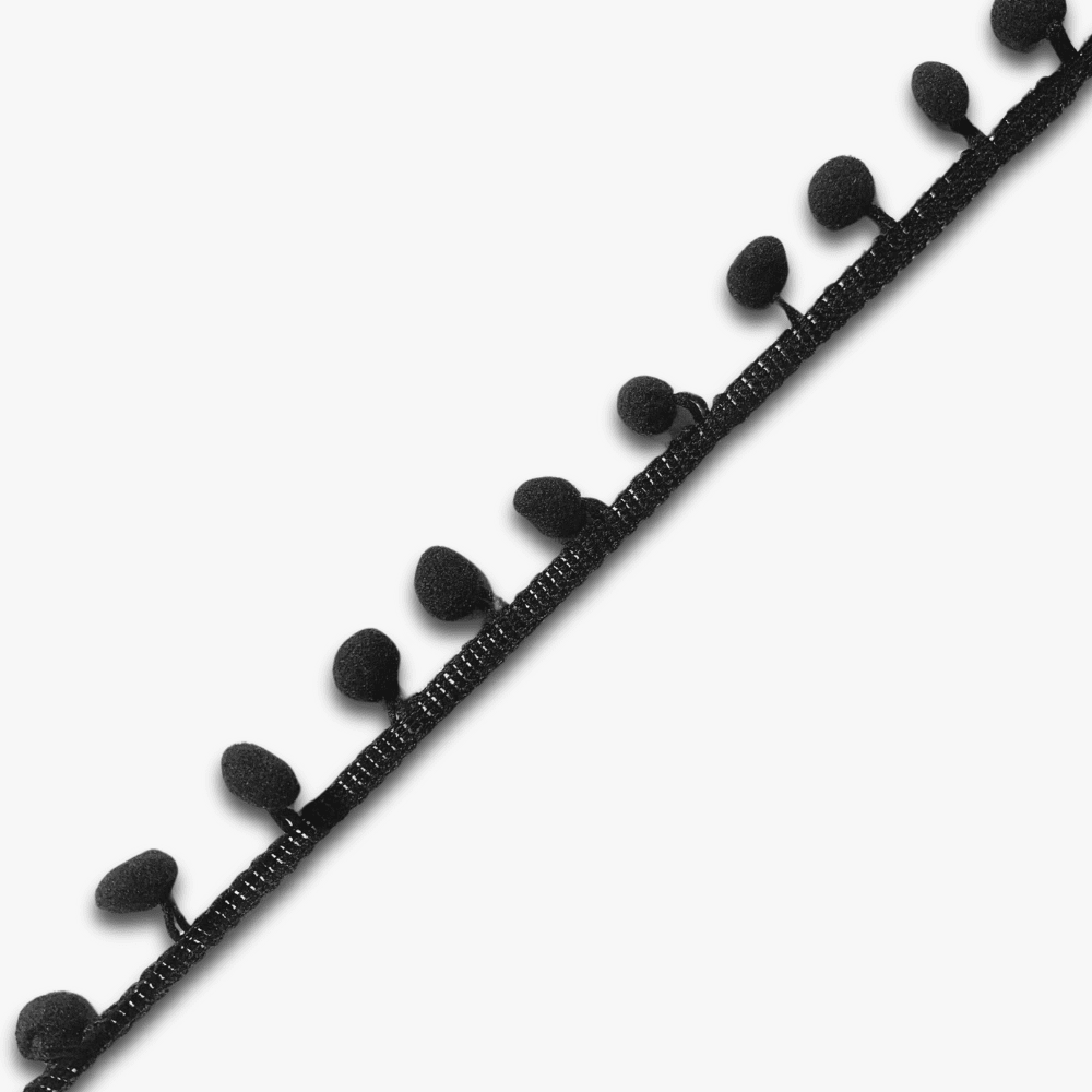 Pom Pom Lace - 12mm | Black (Per Met) - Ragland Fabrics