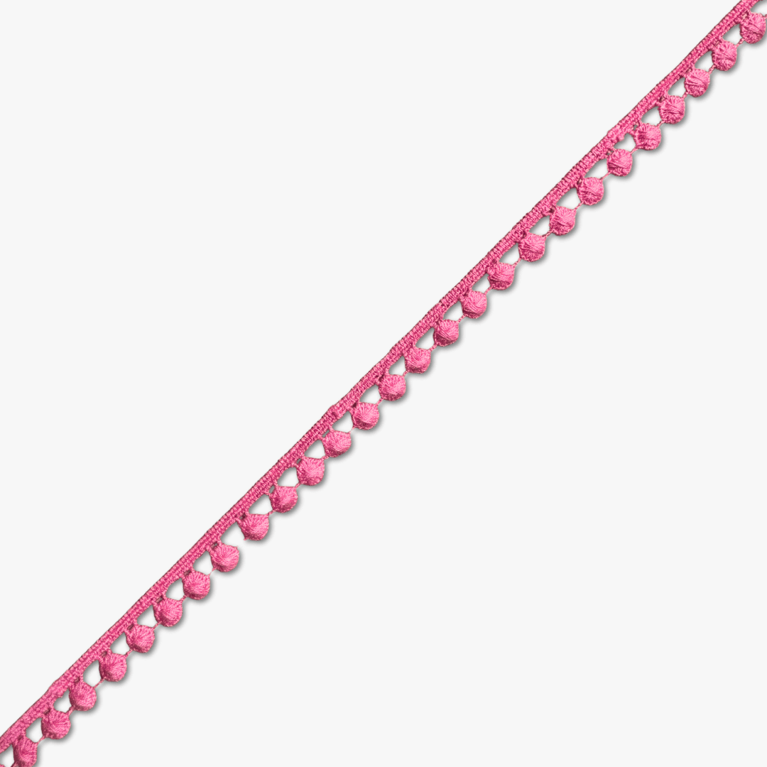 Pom Pom Lace 12mm | Pink (Per Met) - Ragland Fabrics