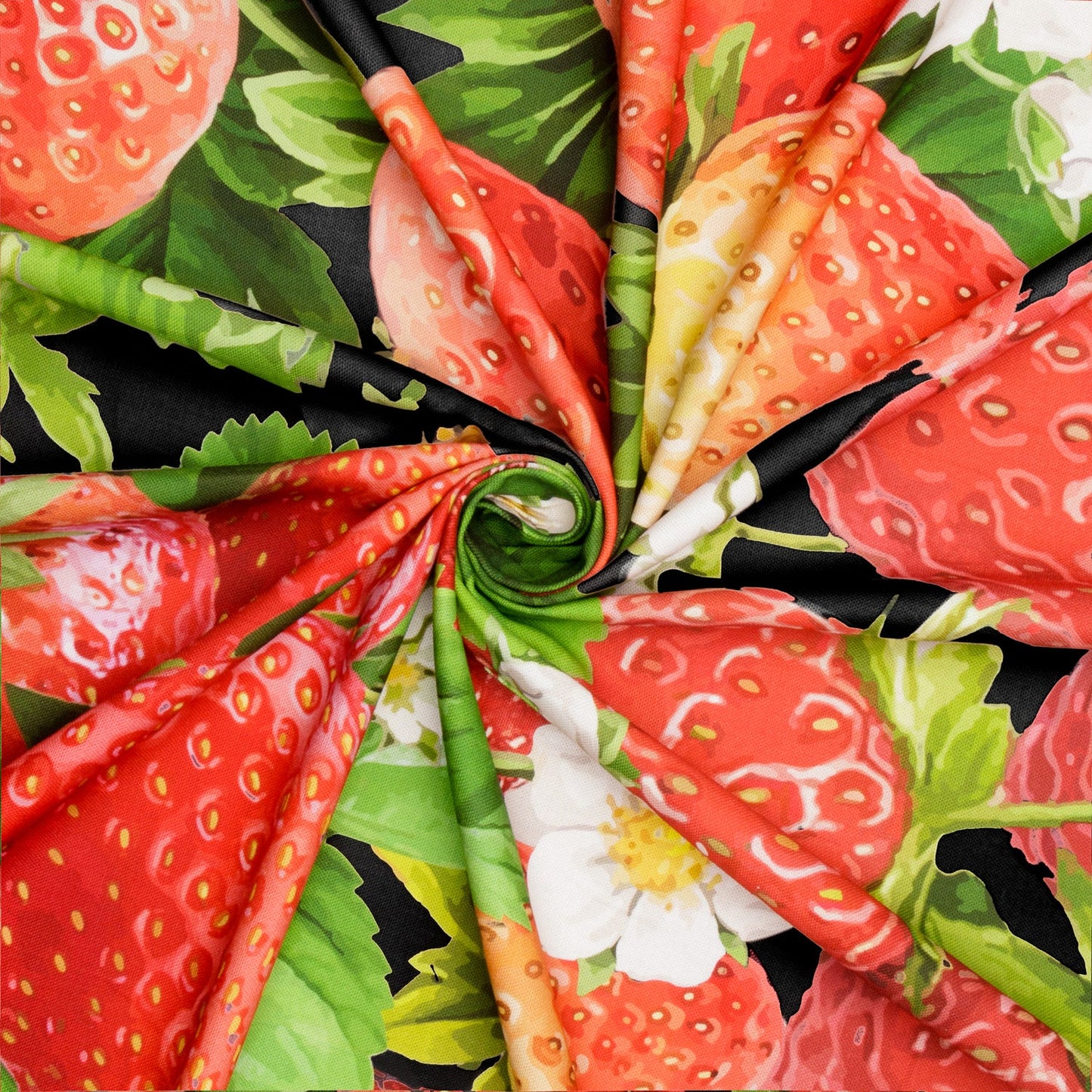 Printed Cotton Linens 140cm Strawberries Black - Discontinued - Ragland Fabrics