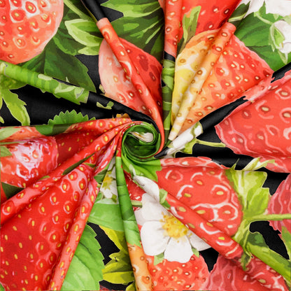 Printed Cotton Linens 140cm Strawberries Black - Discontinued - Ragland Fabrics