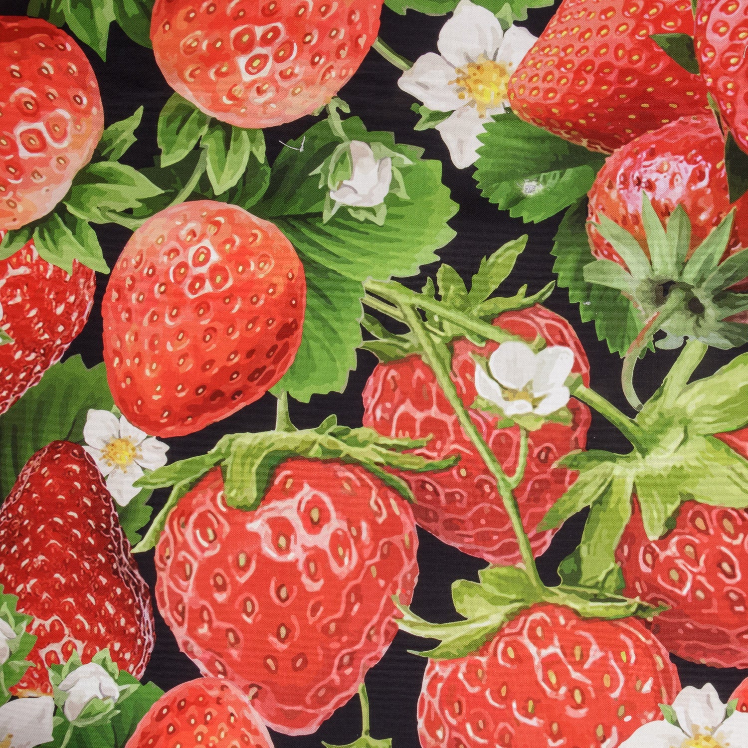 Printed Cotton Linens 140cm Strawberries Black - Discontinued - Ragland Fabrics