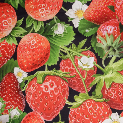 Printed Cotton Linens 140cm Strawberries Black - Discontinued - Ragland Fabrics