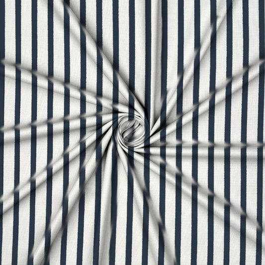 Printed Designer Stripe - Dark Navy Ribbed - Ragland Fabrics