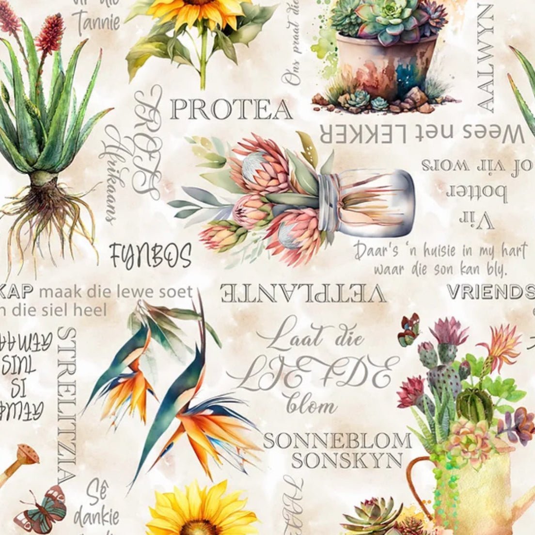 Printed Mini Matt Afrikaans Blomme - Ragland Fabrics