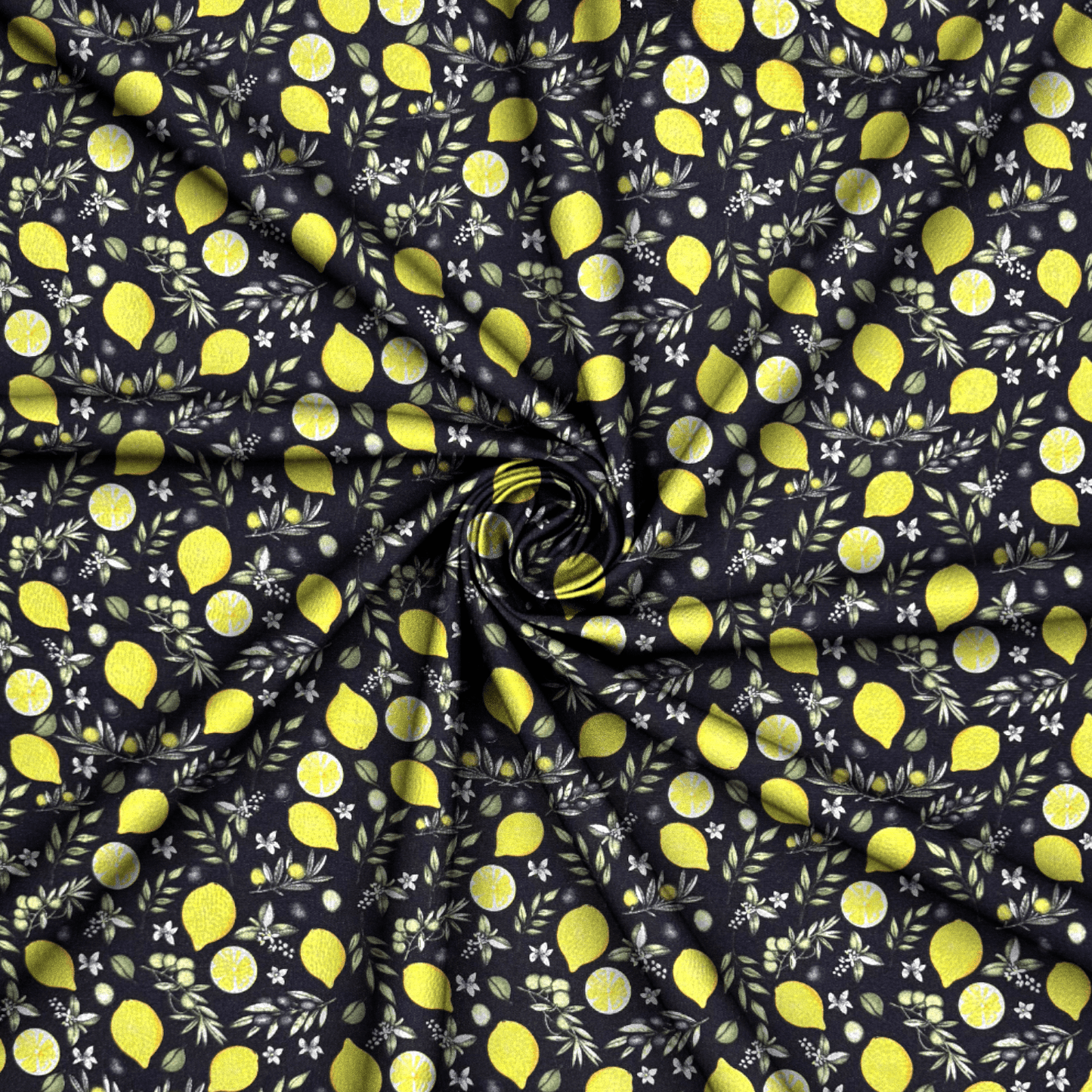Printed Mini Matt Lemon & Olive Black - Ragland Fabrics
