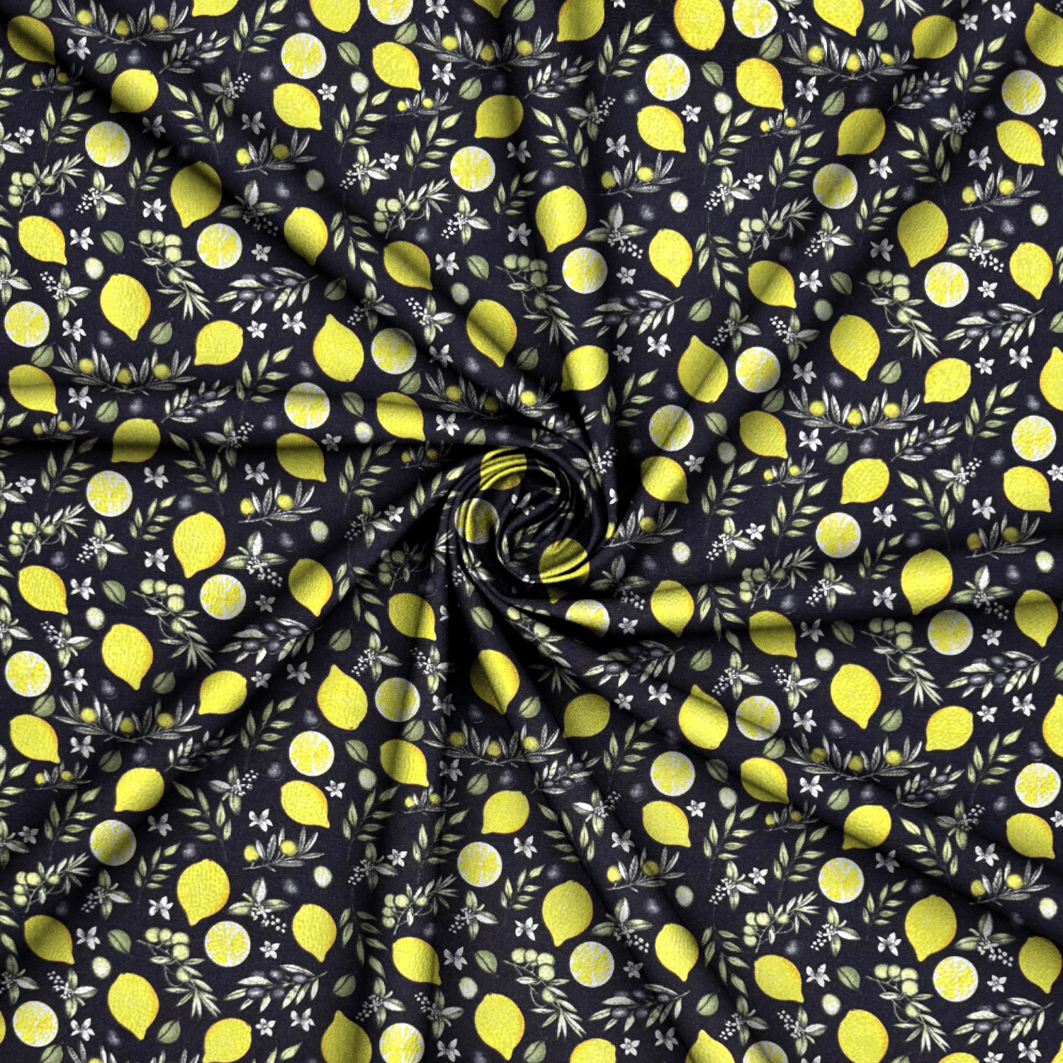 Printed Mini Matt Lemon & Olive Black - Ragland Fabrics