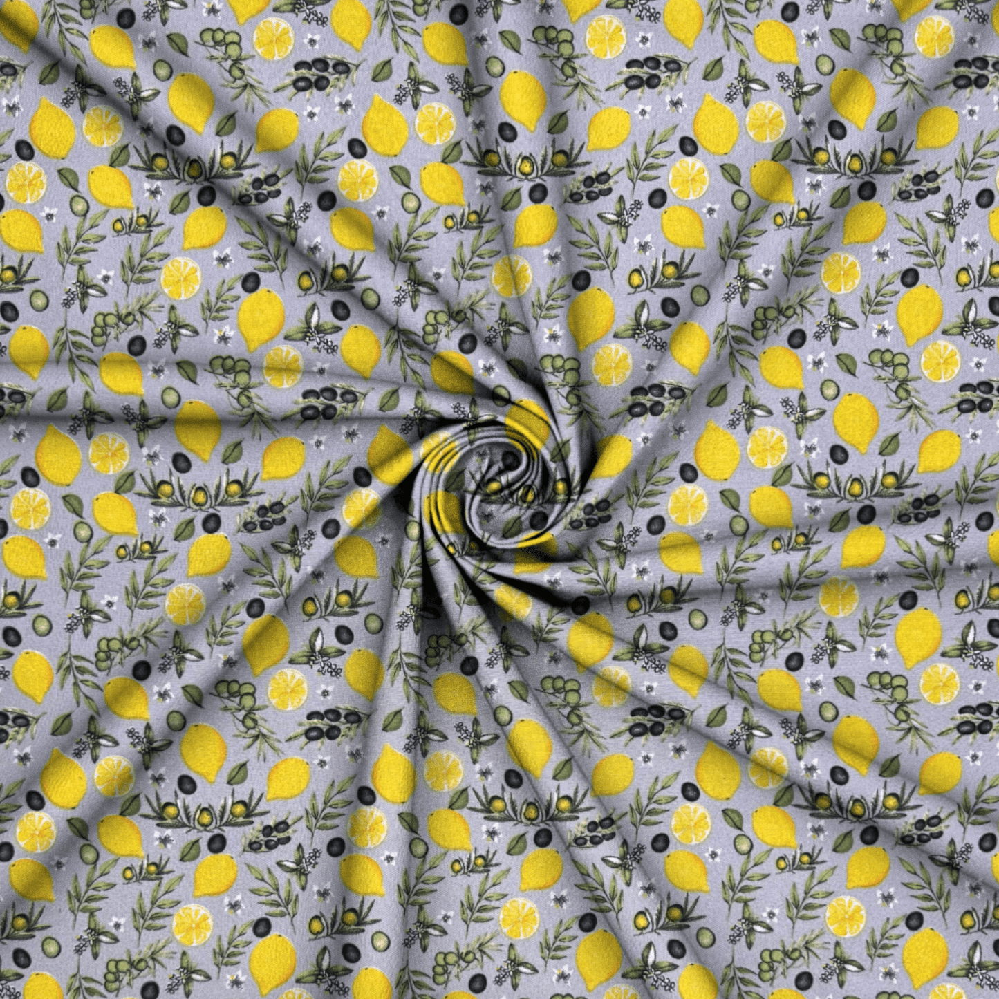 Printed Mini Matt Lemon & Olive Grey - Ragland Fabrics