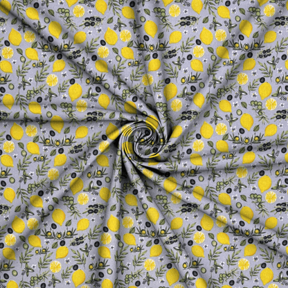 Printed Mini Matt Lemon & Olive Grey - Ragland Fabrics