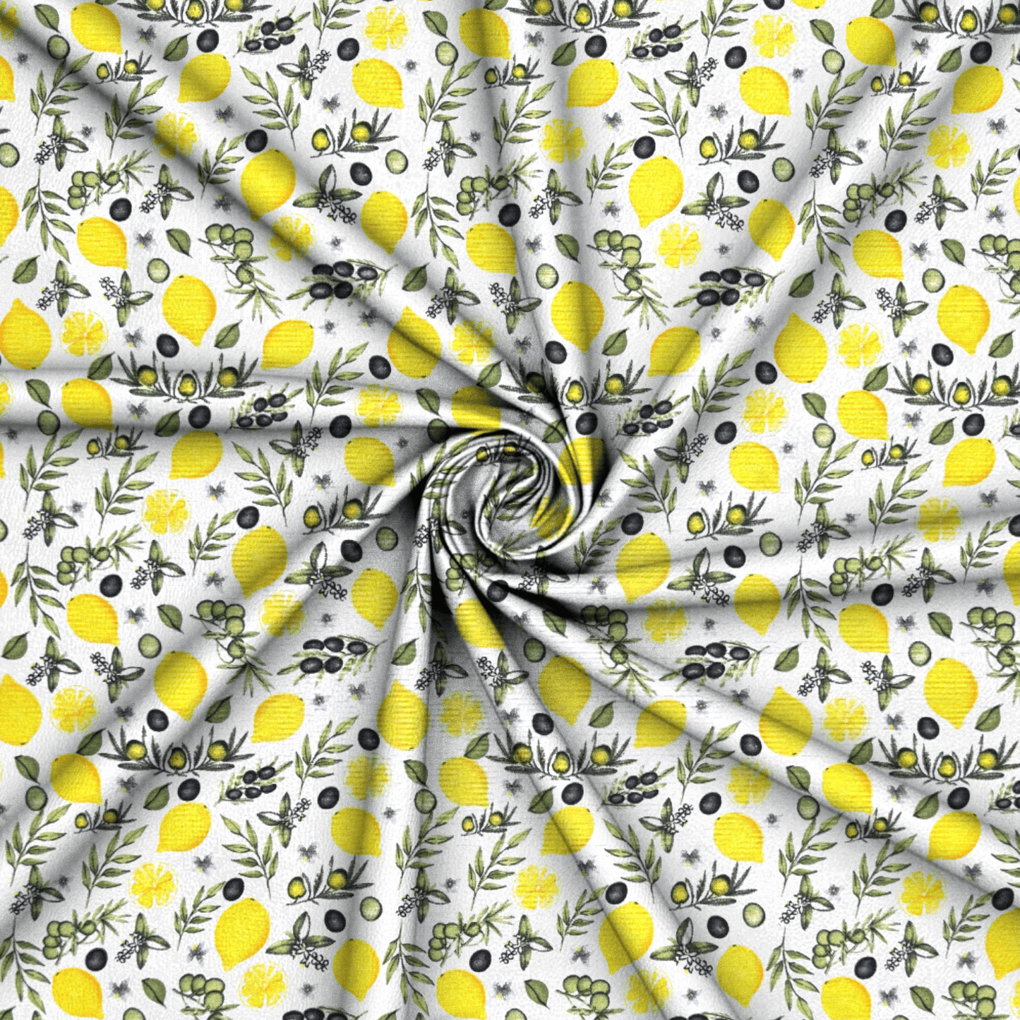 Printed Mini Matt Lemon & Olive White - Ragland Fabrics
