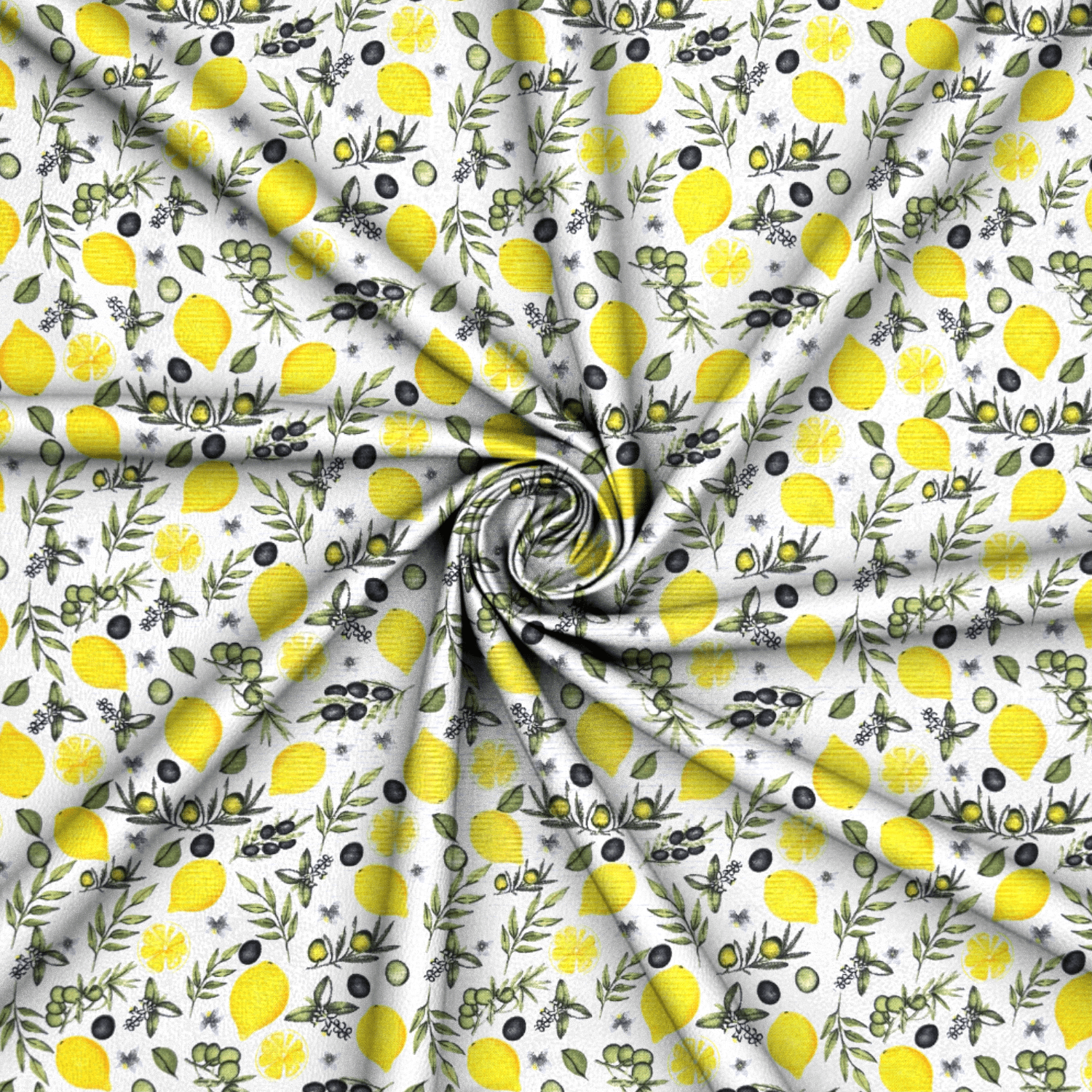 Printed Mini Matt Lemon & Olive White - Ragland Fabrics