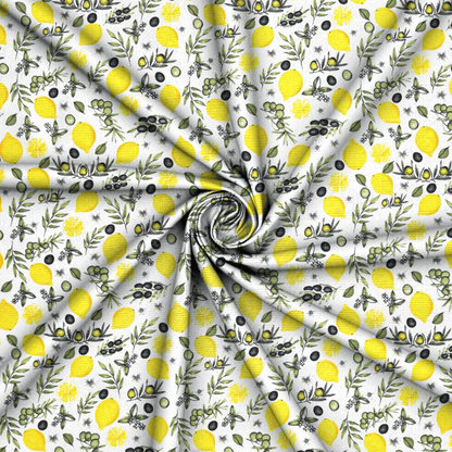 Printed Mini Matt Lemon & Olive White - Ragland Fabrics
