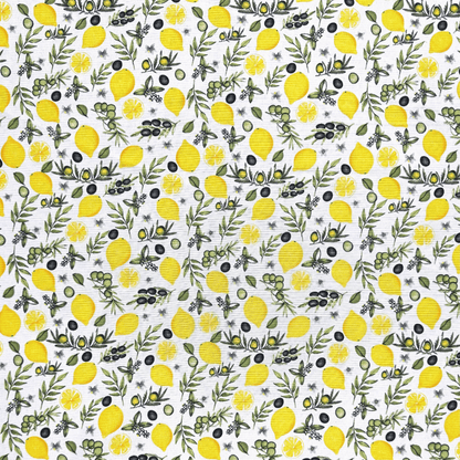 Printed Mini Matt Lemon & Olive White - Ragland Fabrics