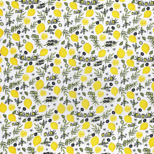 Printed Mini Matt Lemon & Olive White - Ragland Fabrics