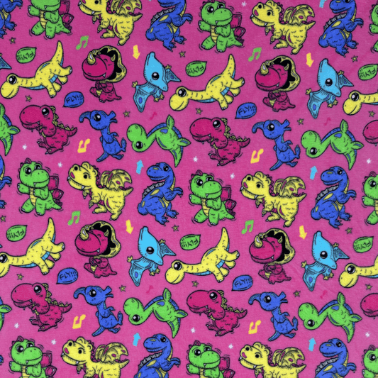 Printed Mongolian Fleece Baby Dino Pink - Ragland Fabrics