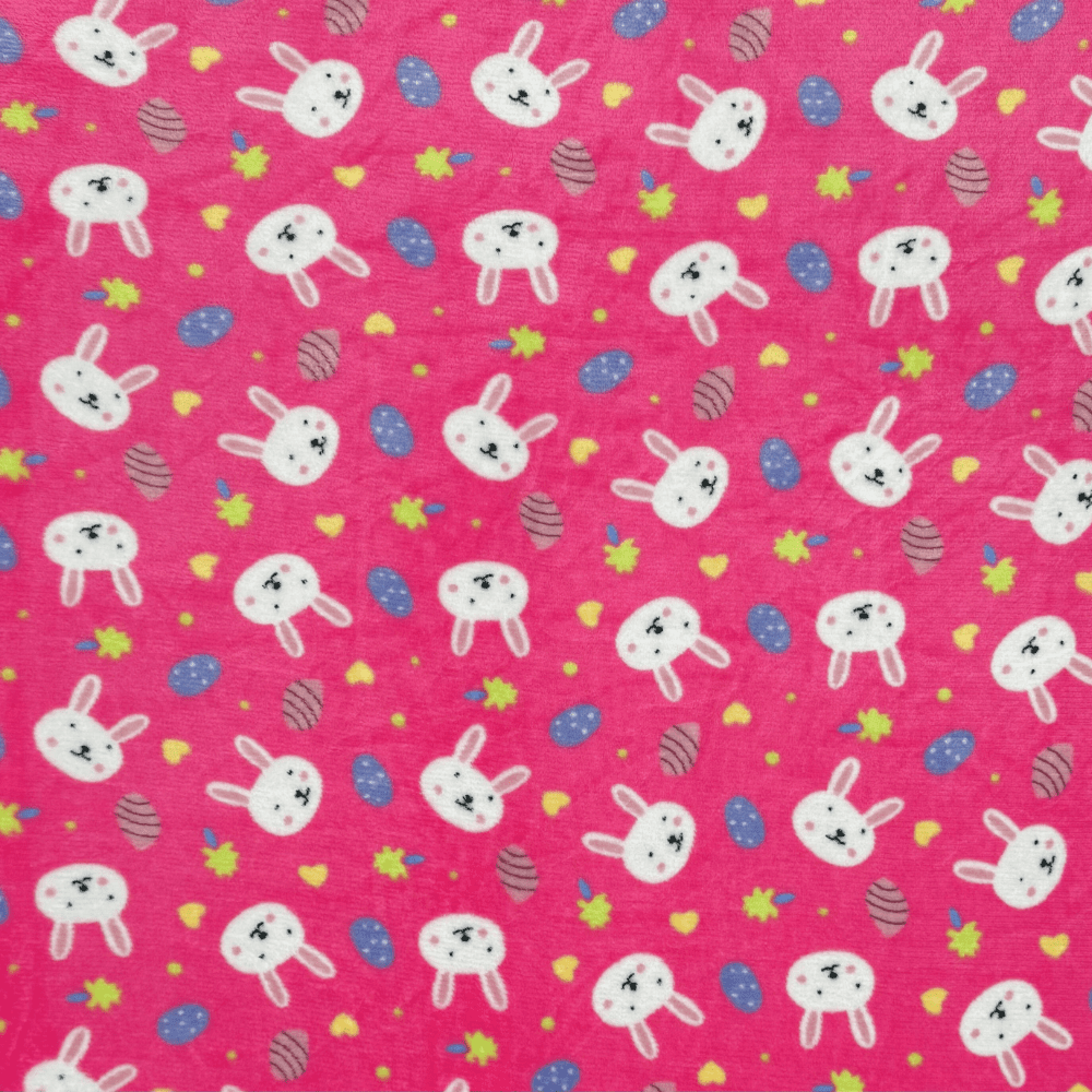 Printed Mongolian Fleece Bunnies Pink - Ragland Fabrics