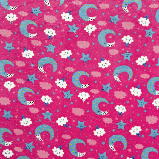Printed Mongolian Fleece Moonbeam Cerise - Ragland Fabrics