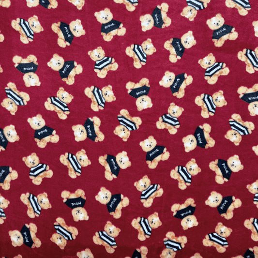 Printed Mongolian Fleece Teddies Maroon - Ragland Fabrics