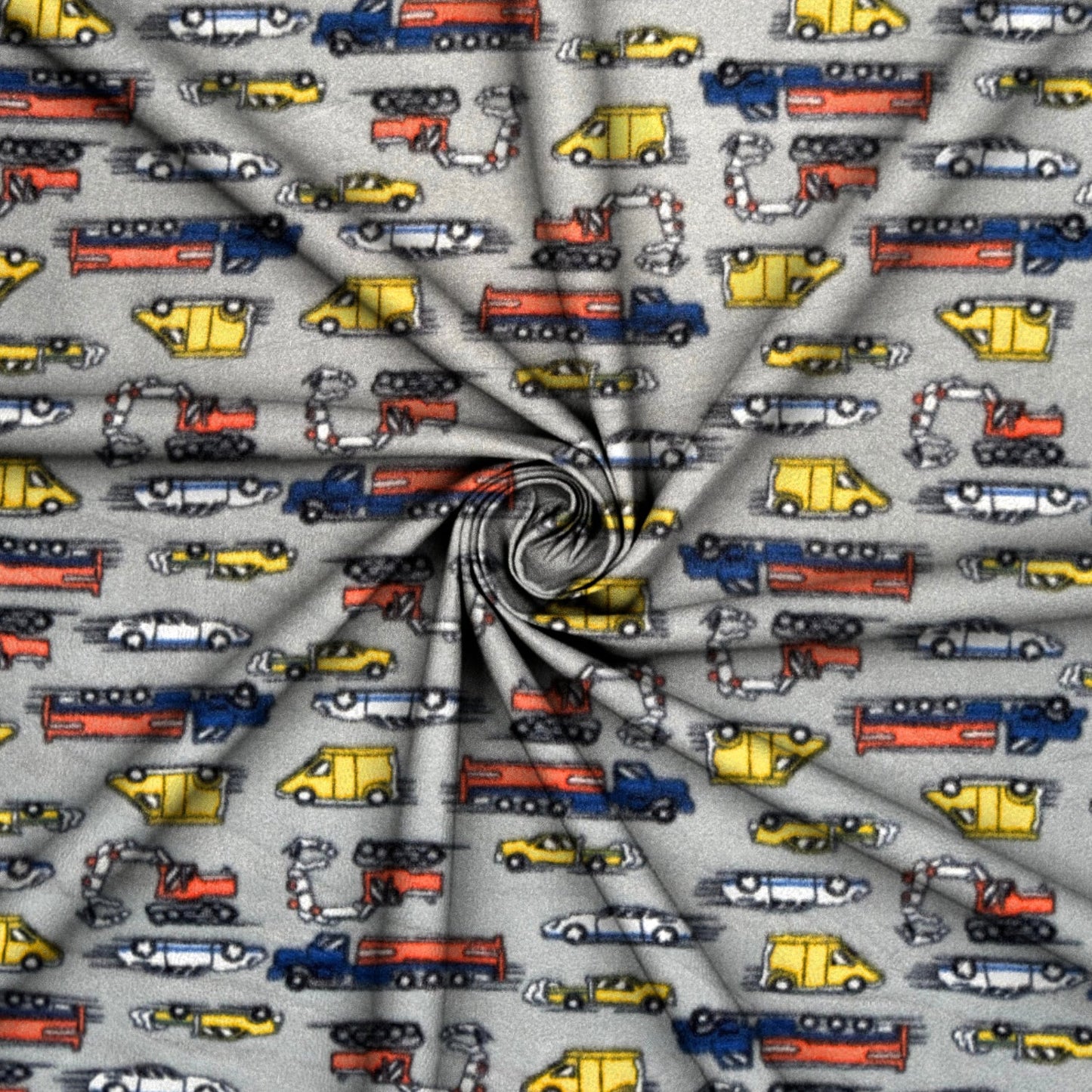 Printed Polar Fleece Cars & Trucks Grey - Ragland Fabrics