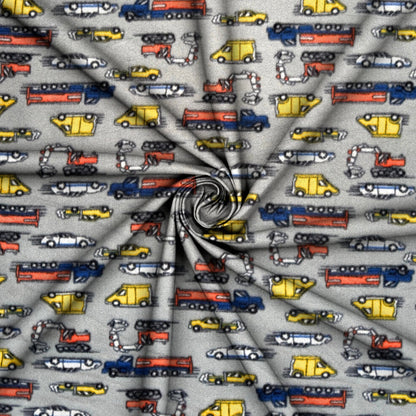 Printed Polar Fleece Cars & Trucks Grey - Ragland Fabrics