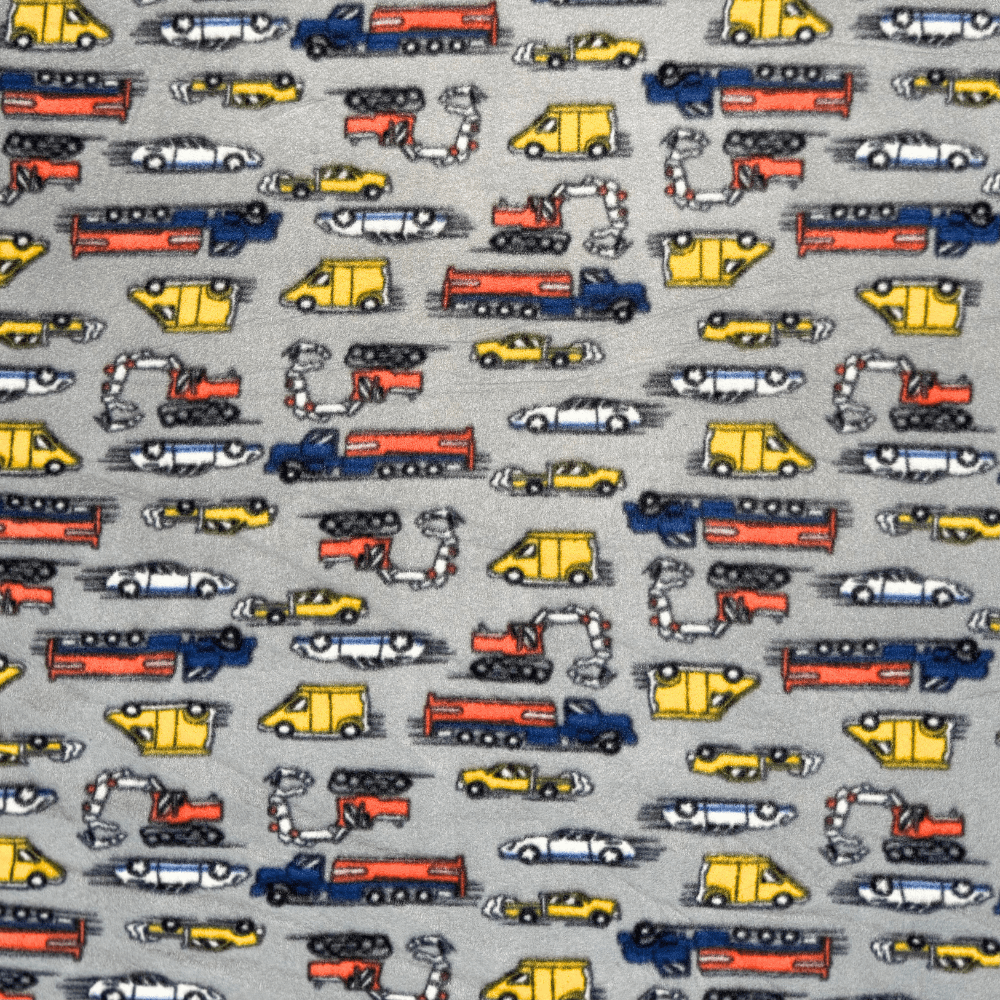 Printed Polar Fleece Cars & Trucks Grey - Ragland Fabrics